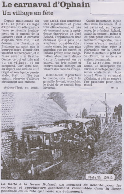 Mars 1988. Photo et article du journal "Vers l'Avenir" du 15 mars 1988. Collection : Brania.